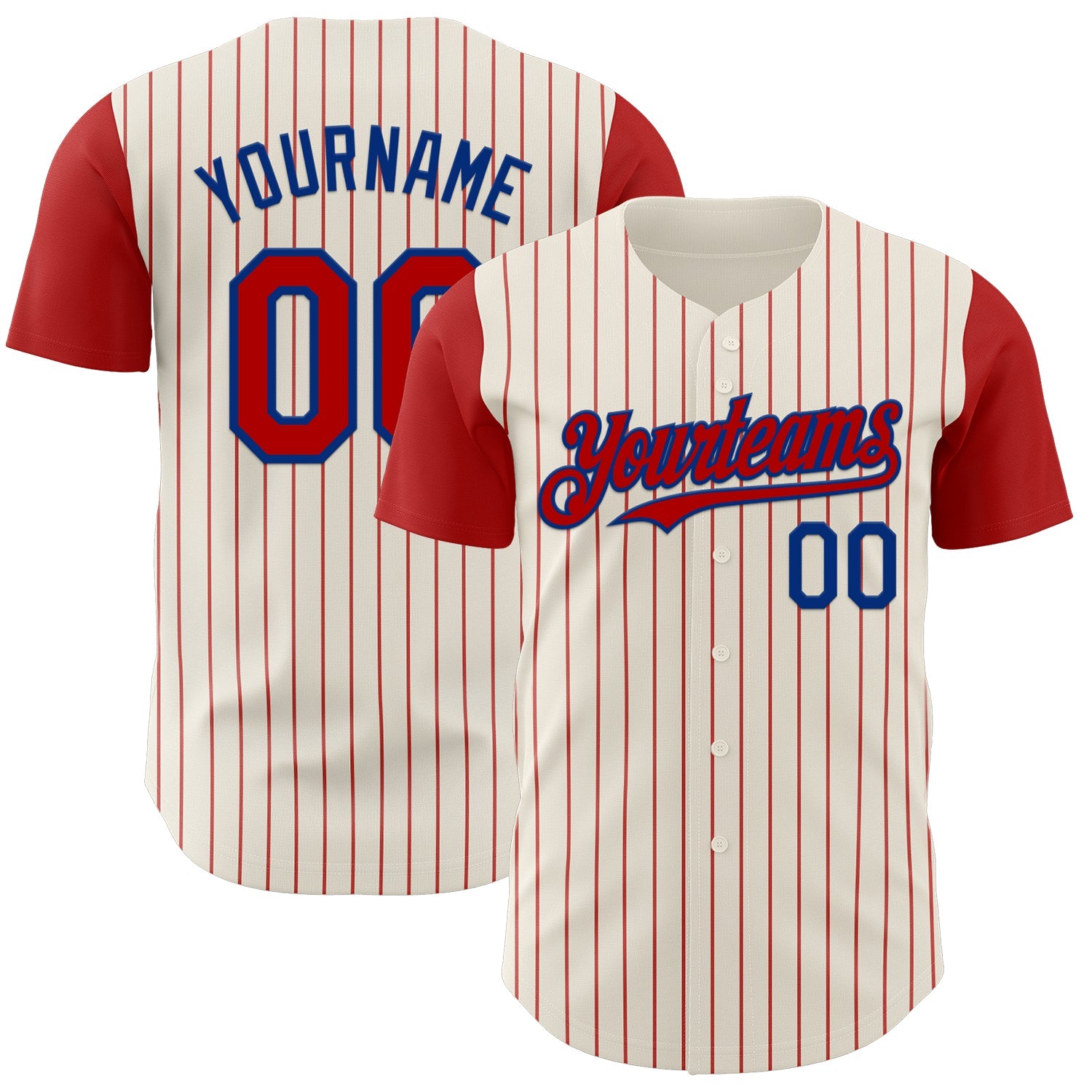 Custom Cream Red Pinstripe Royal Authentic Two Tone Baseball Jersey - Main View