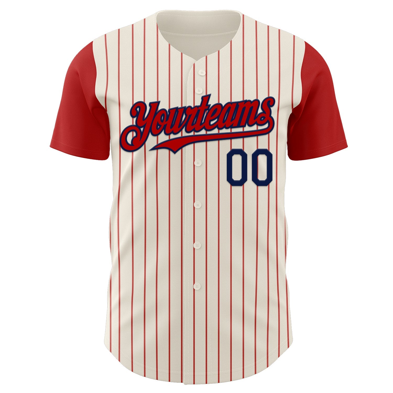 Custom Cream Red Pinstripe Navy Authentic Two Tone Baseball Jersey view 2