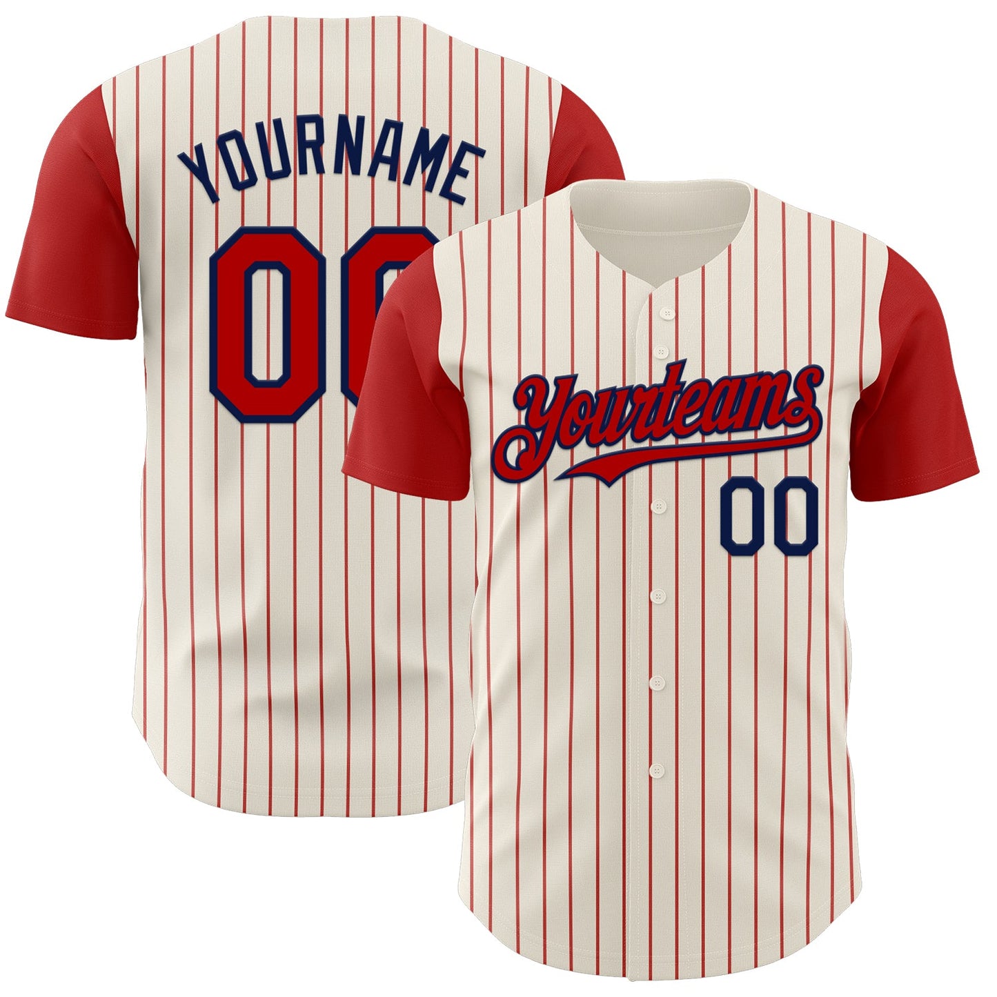 Custom Cream Red Pinstripe Navy Authentic Two Tone Baseball Jersey - Main View