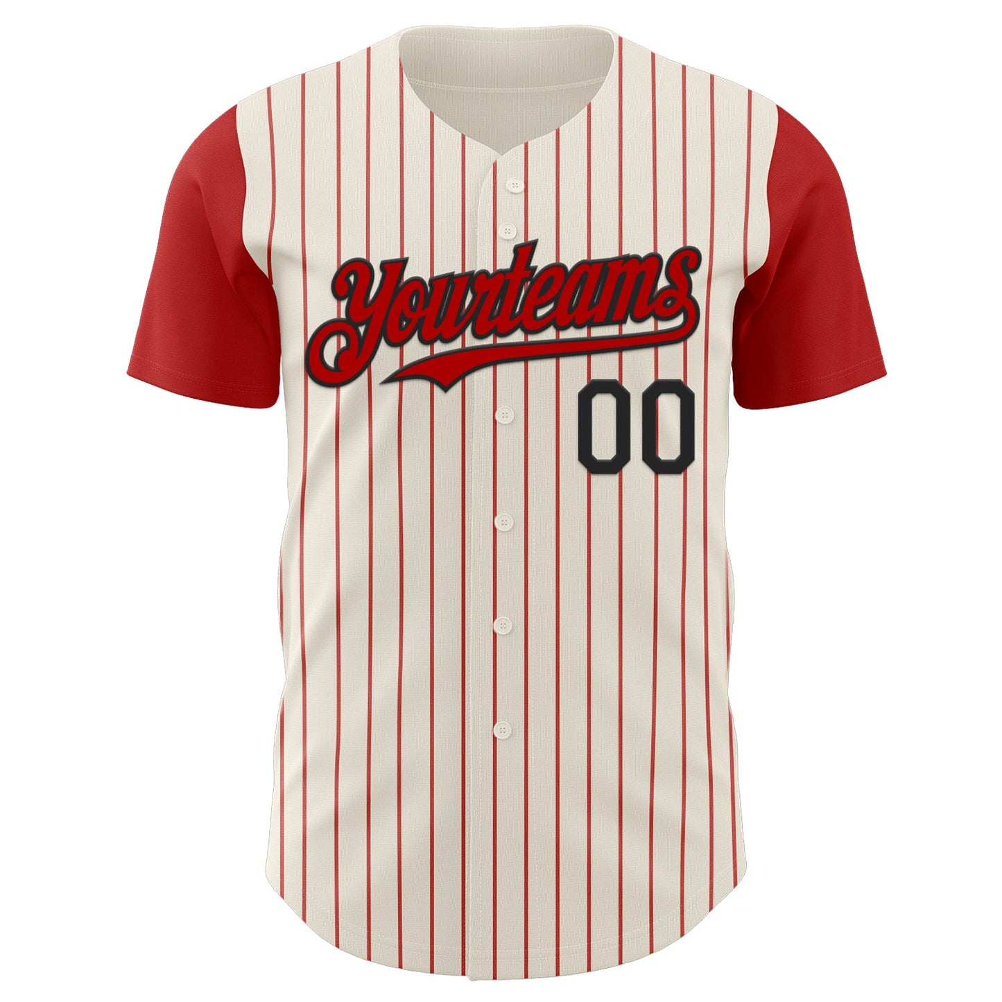 Custom Cream Red Pinstripe Black Authentic Two Tone Baseball Jersey view 2