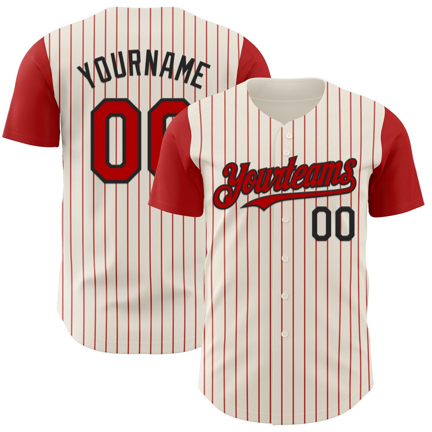 Custom Cream Red Pinstripe Black Authentic Two Tone Baseball Jersey - Main View