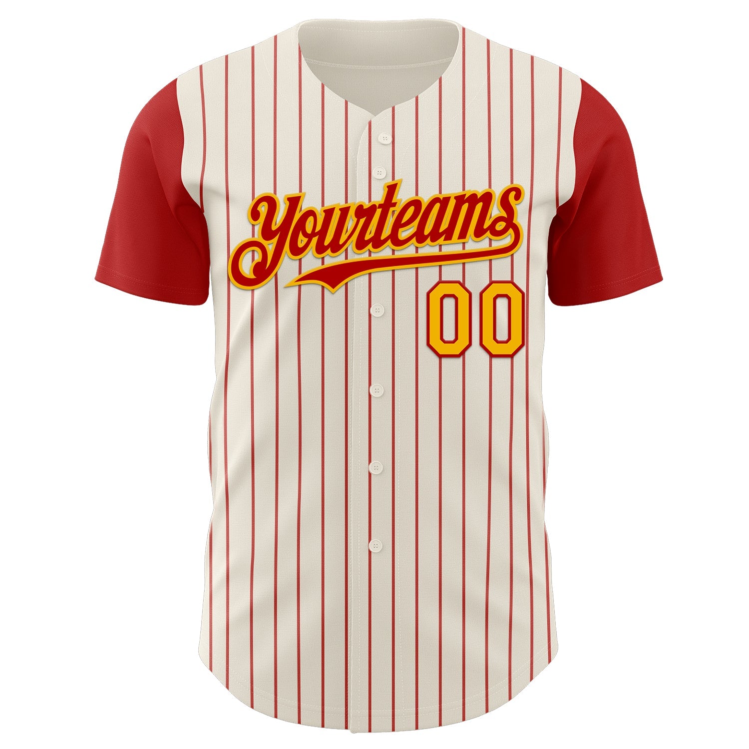 Custom Cream Red Pinstripe Gold Authentic Two Tone Baseball Jersey view 2