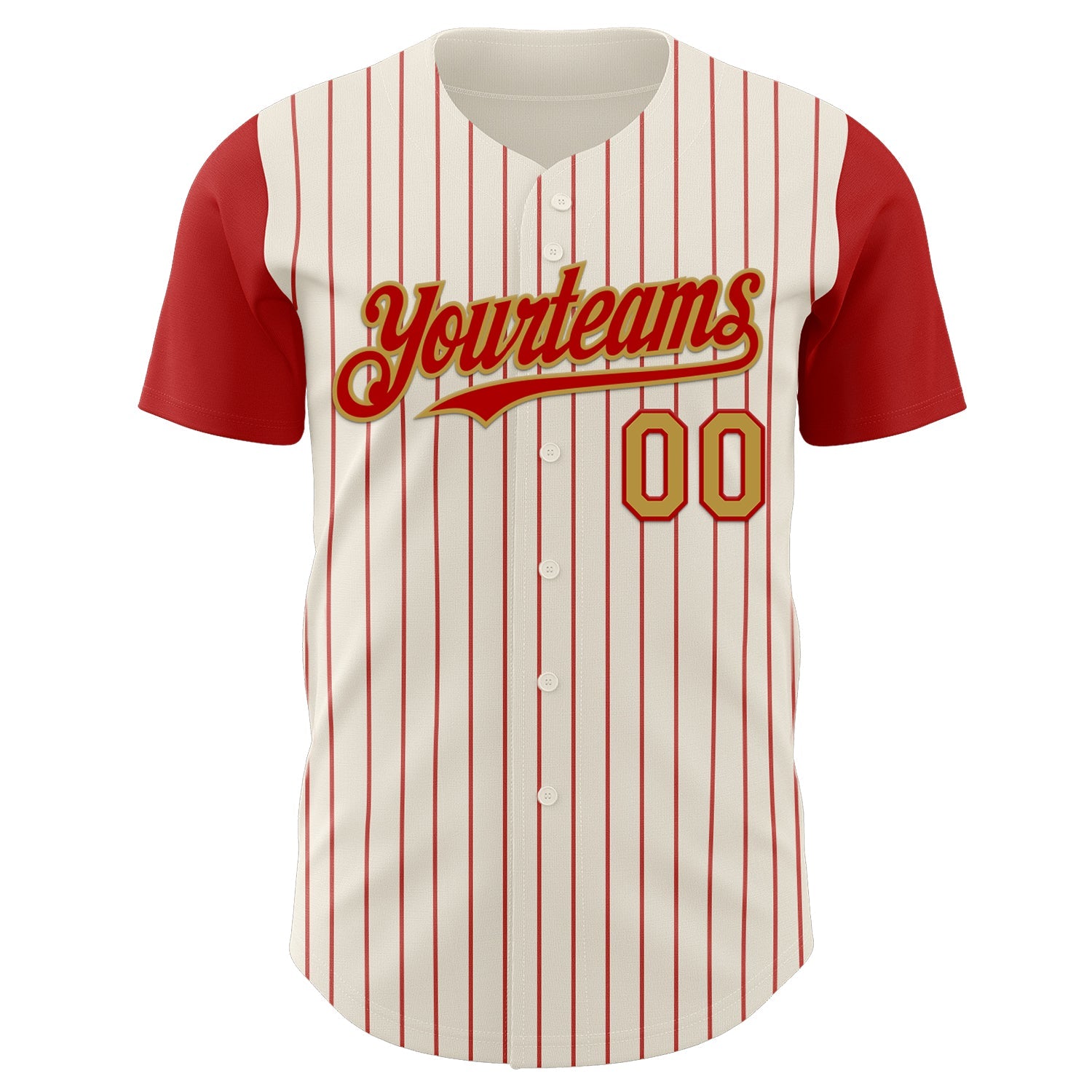 Custom Cream Red Pinstripe Old Gold Authentic Two Tone Baseball Jersey view 2