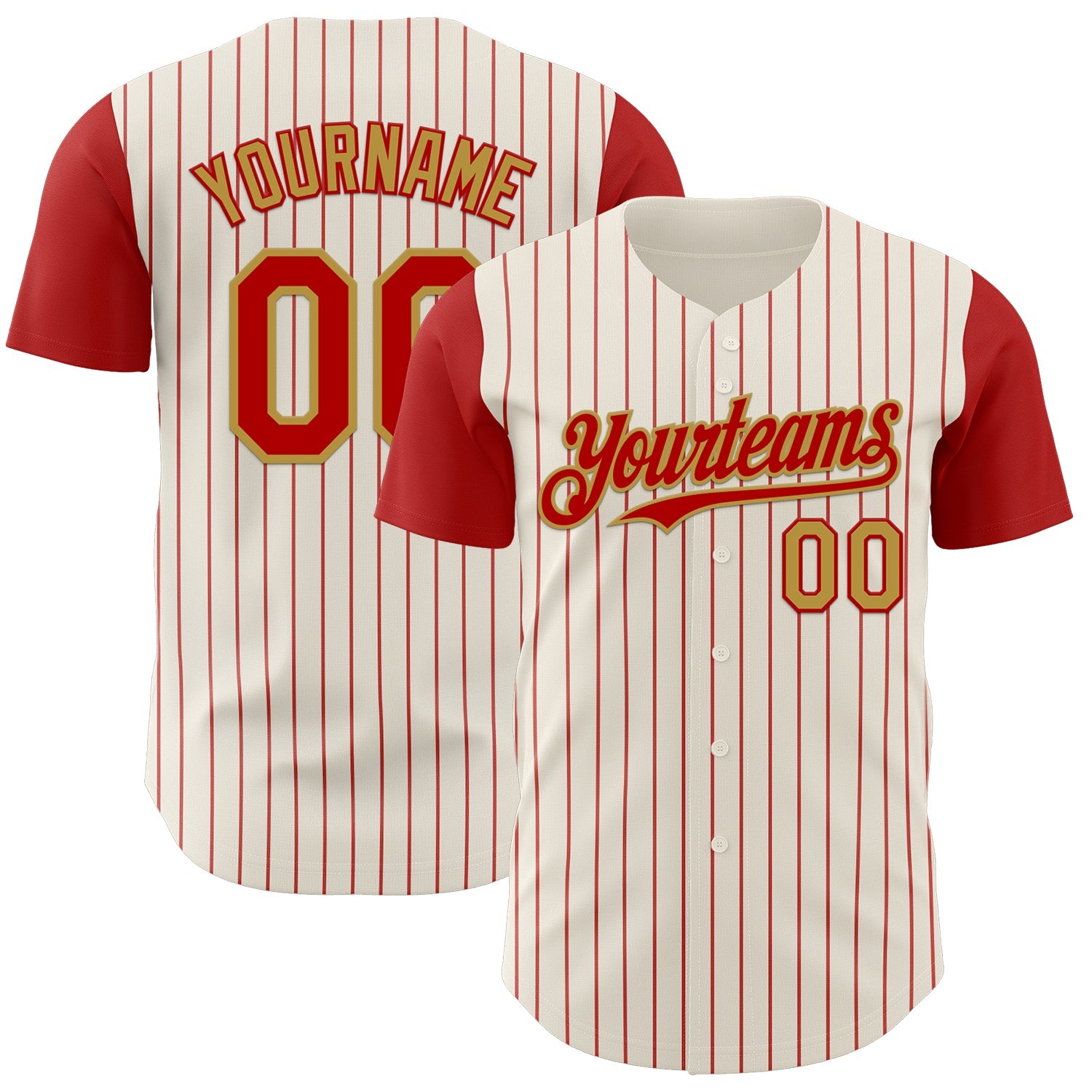 Custom Cream Red Pinstripe Old Gold Authentic Two Tone Baseball Jersey - Main View
