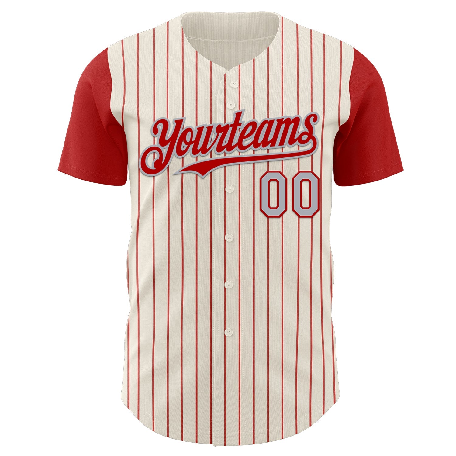 Custom Cream Red Pinstripe Gray Authentic Two Tone Baseball Jersey view 2