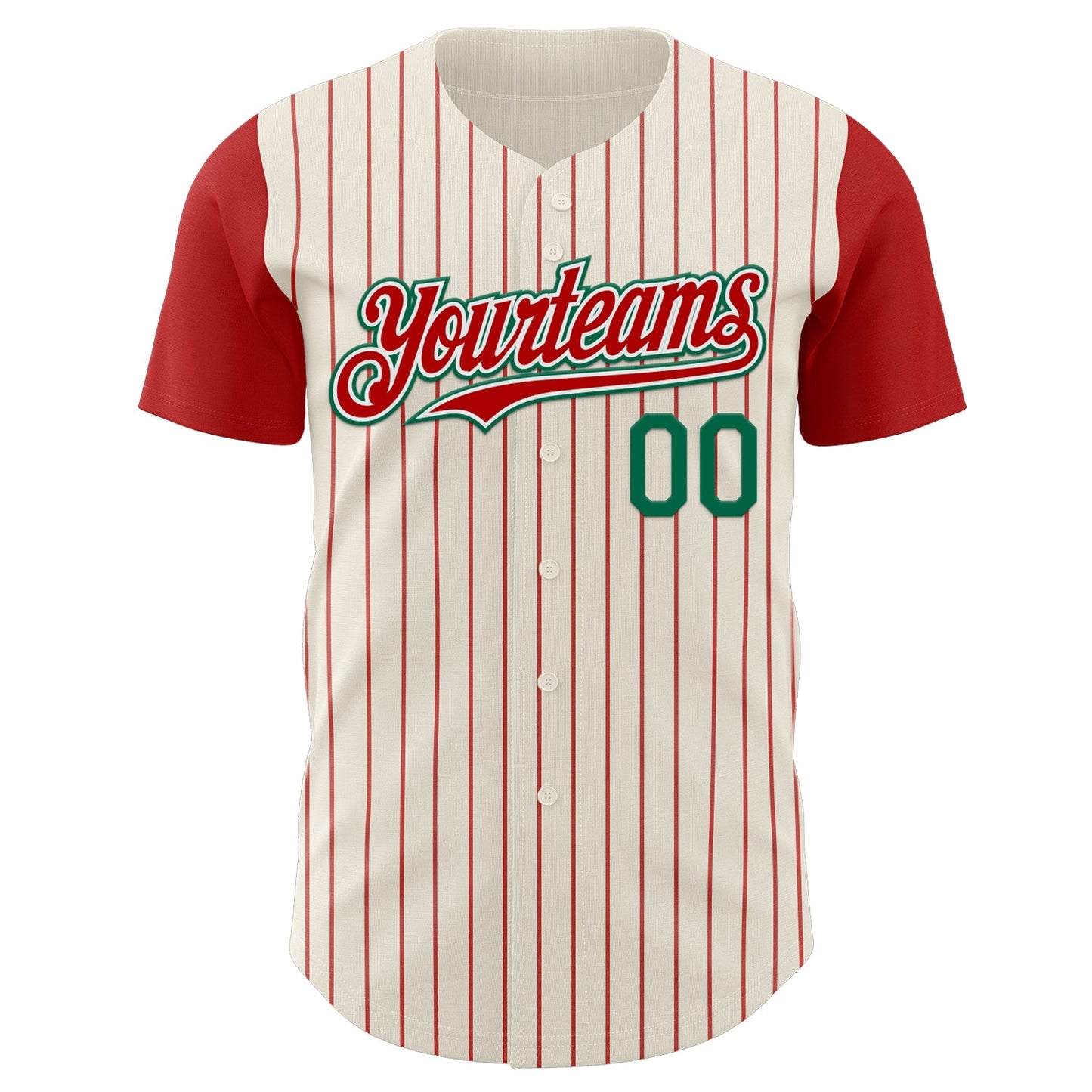 Custom Cream Red Pinstripe White-Kelly Green Authentic Two Tone Baseball Jersey view 2