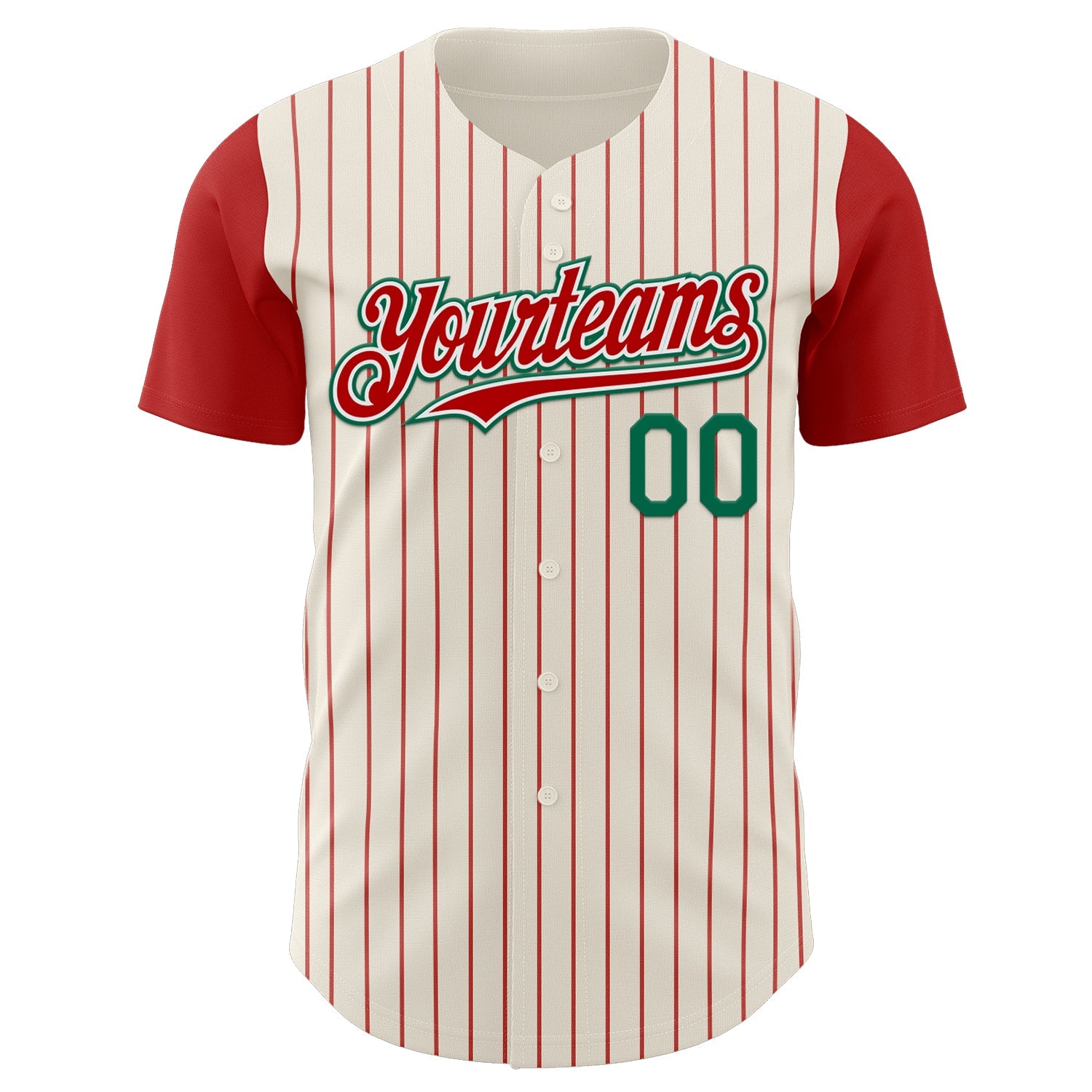 Custom Cream Red Pinstripe White-Kelly Green Authentic Two Tone Baseball Jersey view 2