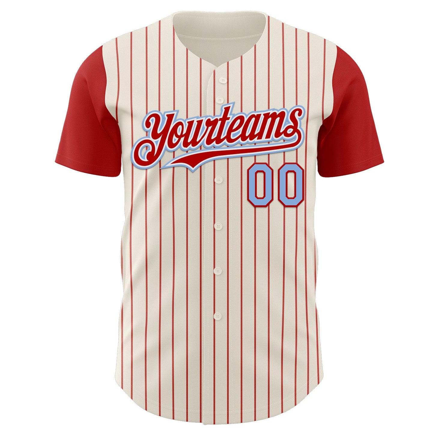 Custom Cream Red Pinstripe White-Light Blue Authentic Two Tone Baseball Jersey view 2