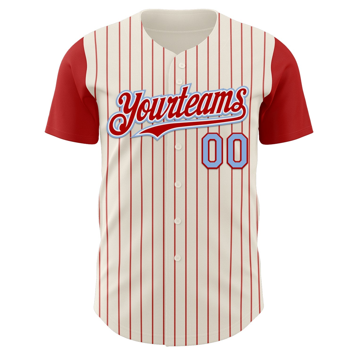 Custom Cream Red Pinstripe White-Light Blue Authentic Two Tone Baseball Jersey view 2