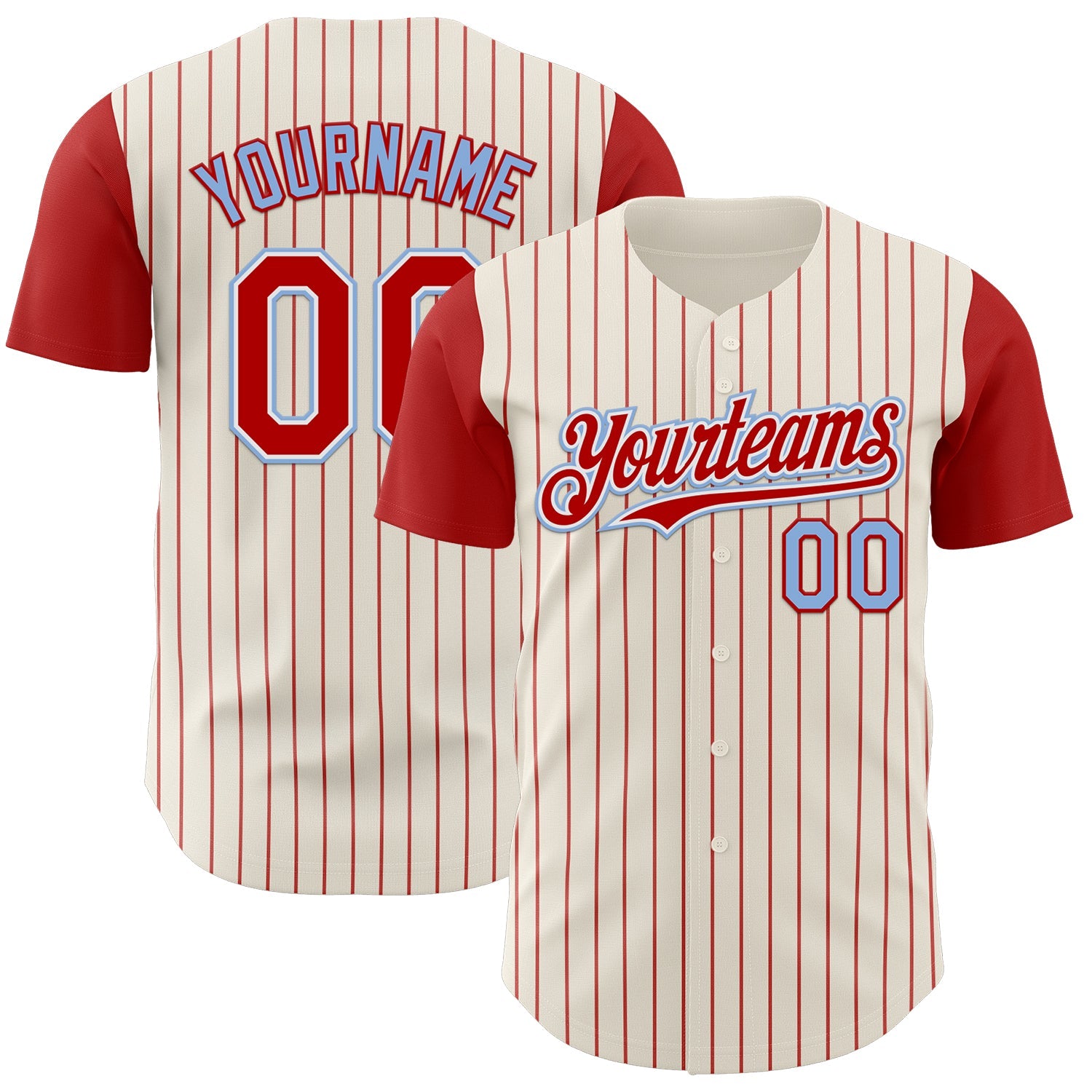 Custom Cream Red Pinstripe White-Light Blue Authentic Two Tone Baseball Jersey - Main View