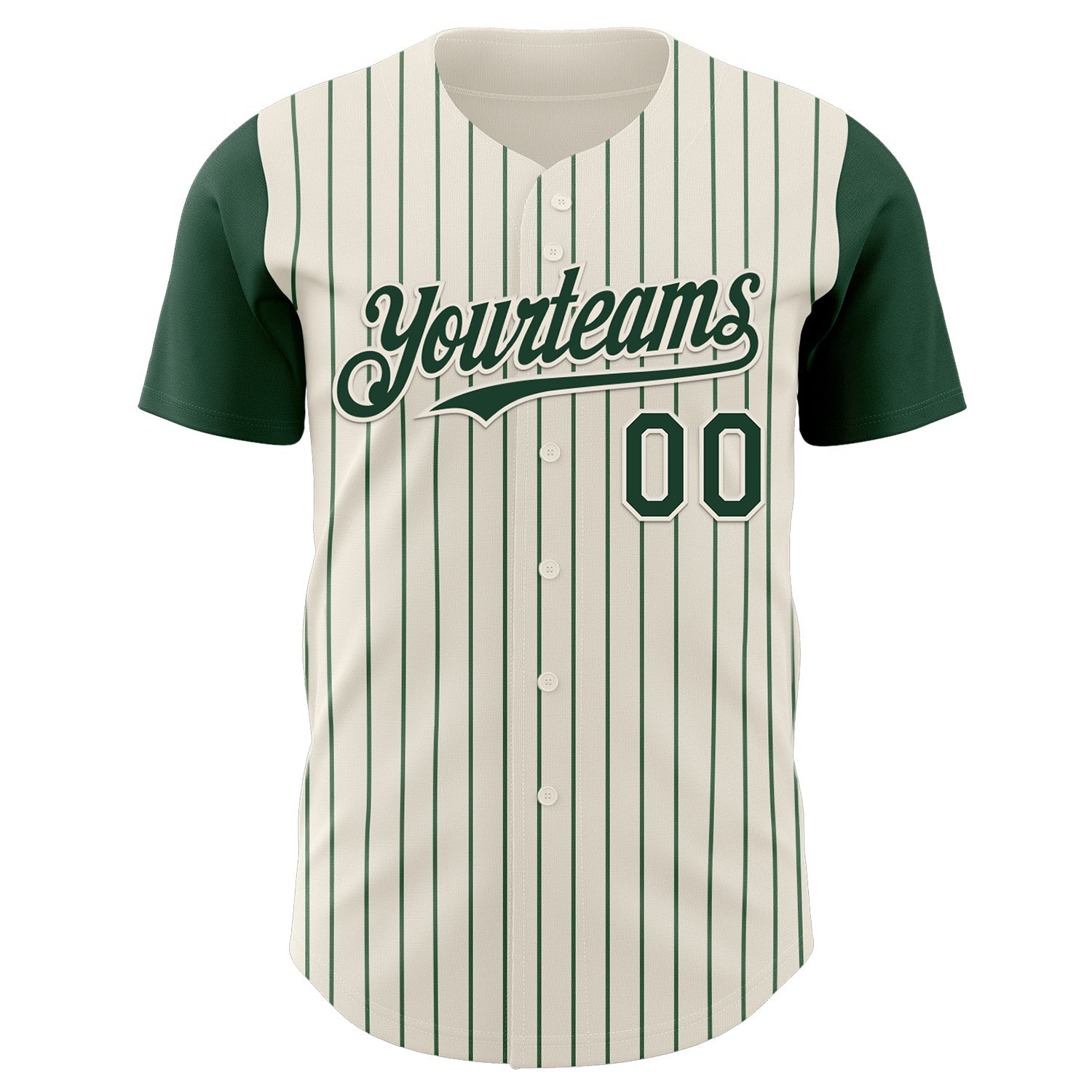 Custom Cream Green Pinstripe Green Authentic Two Tone Baseball Jersey view 2