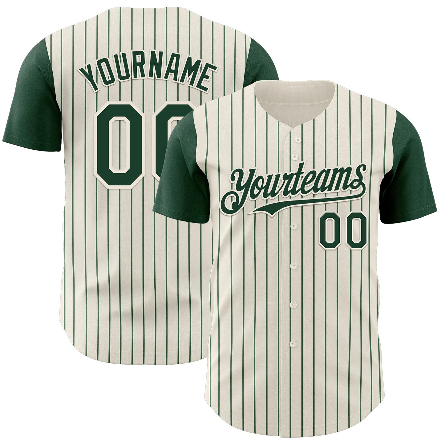 Custom Cream Green Pinstripe Green Authentic Two Tone Baseball Jersey - Main View