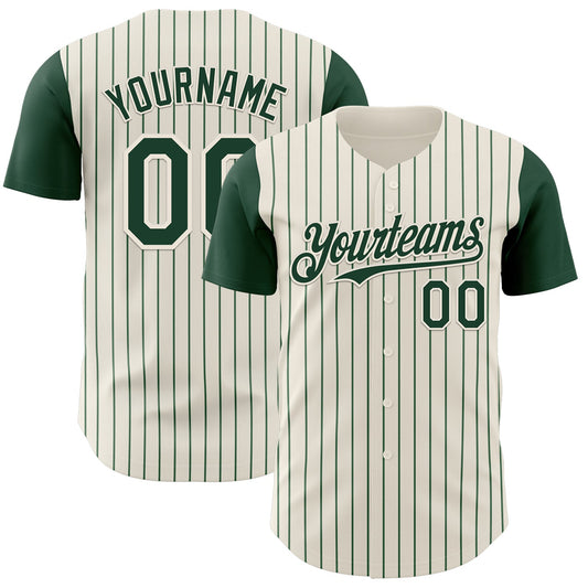 Custom Cream Green Pinstripe Green Authentic Two Tone Baseball Jersey - Main View