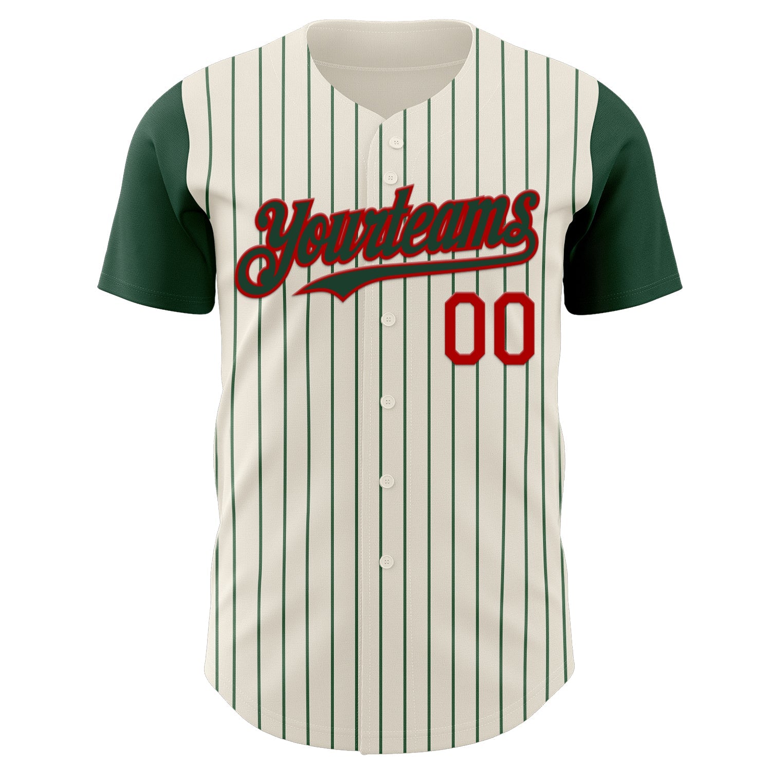 Custom Cream Green Pinstripe Red Authentic Two Tone Baseball Jersey view 2