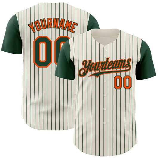 Custom Cream Green Pinstripe Orange Authentic Two Tone Baseball Jersey - Main View
