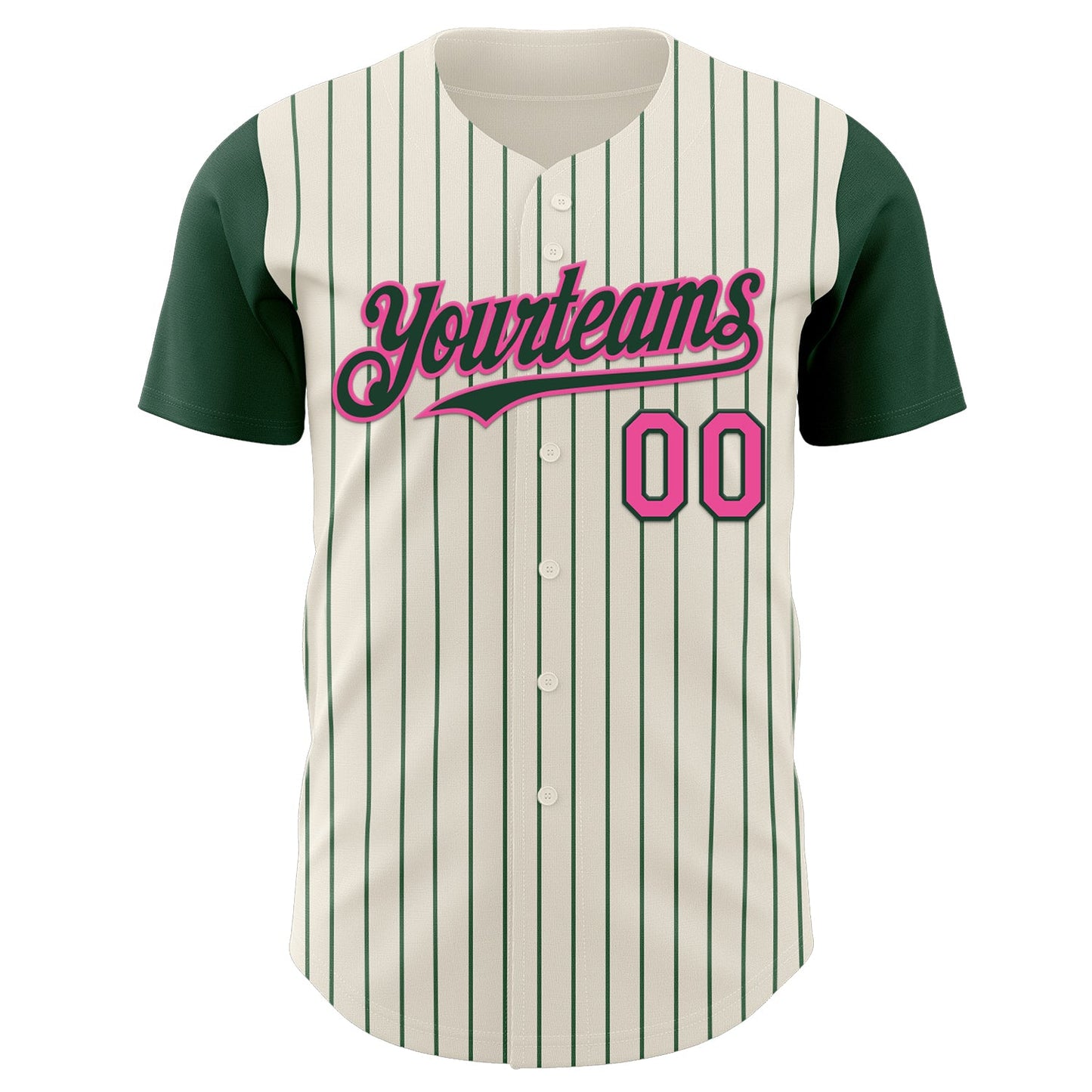 Custom Cream Green Pinstripe Pink Authentic Two Tone Baseball Jersey view 2