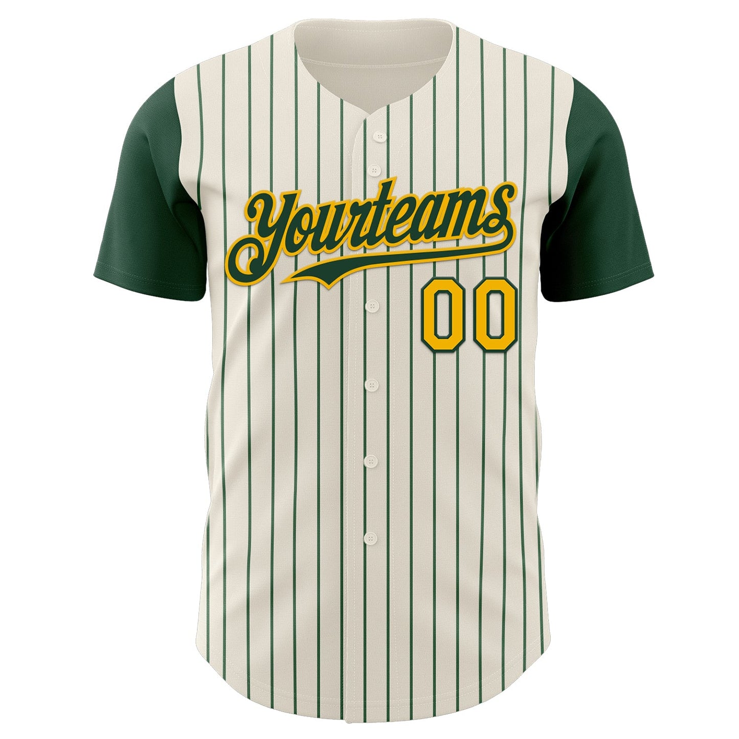 Custom Cream Green Pinstripe Gold Authentic Two Tone Baseball Jersey view 2