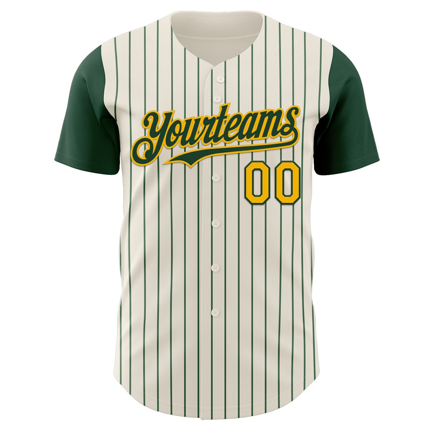 Custom Cream Green Pinstripe Gold Authentic Two Tone Baseball Jersey view 2