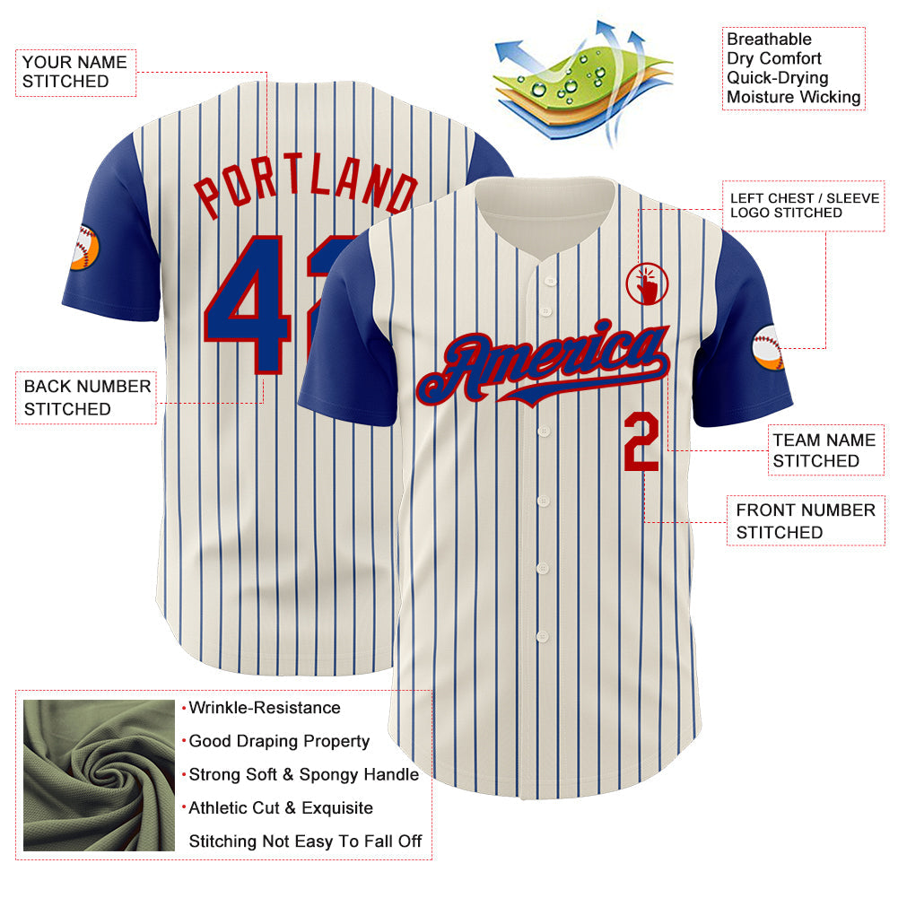 Custom Cream Royal Pinstripe Red Authentic Two Tone Baseball Jersey view 3