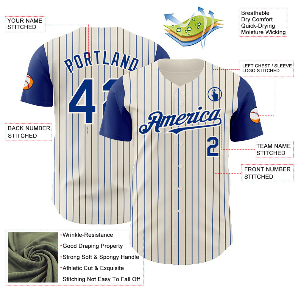 Custom Cream Royal Pinstripe Royal Authentic Two Tone Baseball Jersey view 3