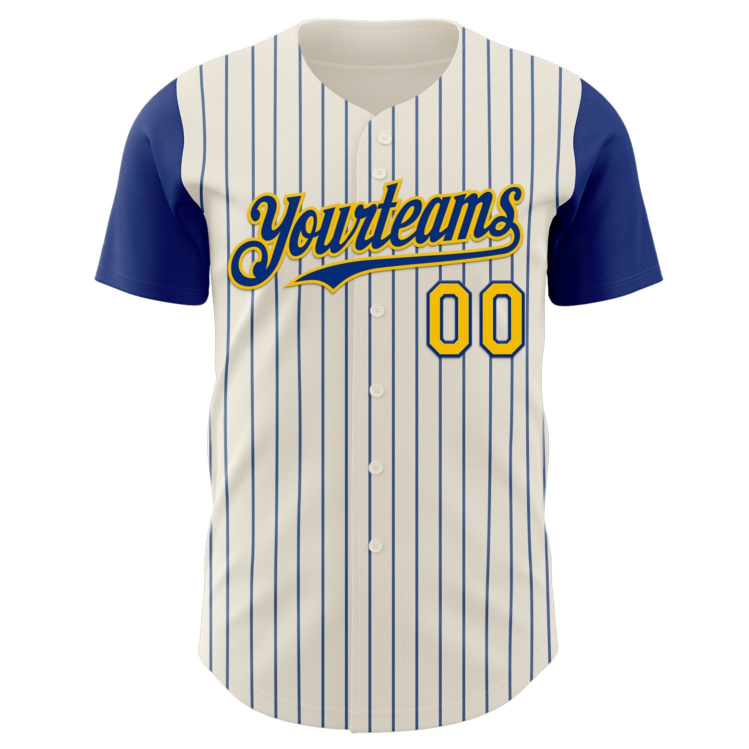 Custom Cream Royal Pinstripe Yellow Authentic Two Tone Baseball Jersey view 2