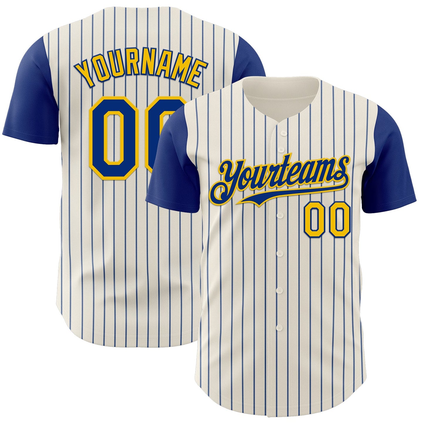 Custom Cream Royal Pinstripe Yellow Authentic Two Tone Baseball Jersey - Main View