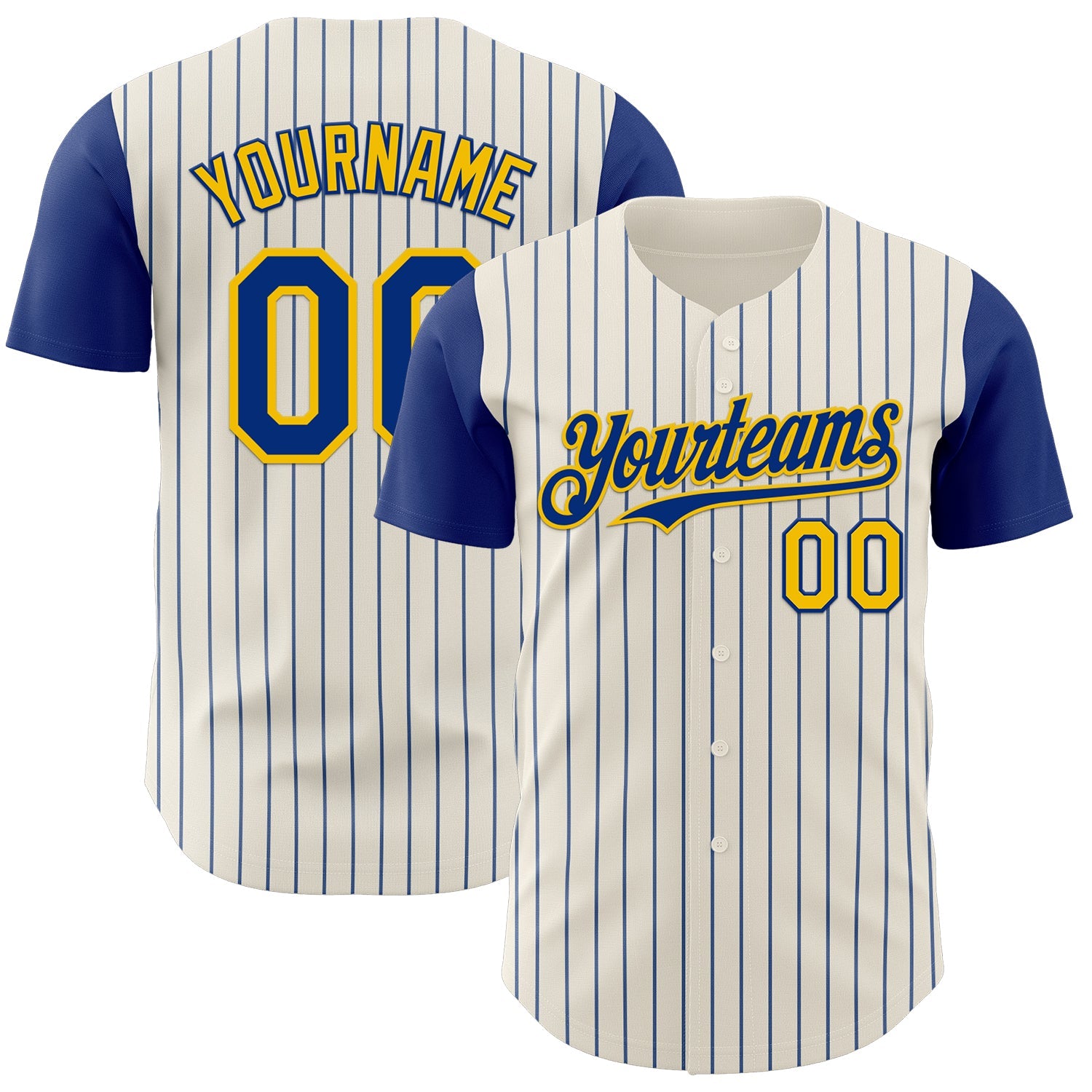 Custom Cream Royal Pinstripe Yellow Authentic Two Tone Baseball Jersey - Main View