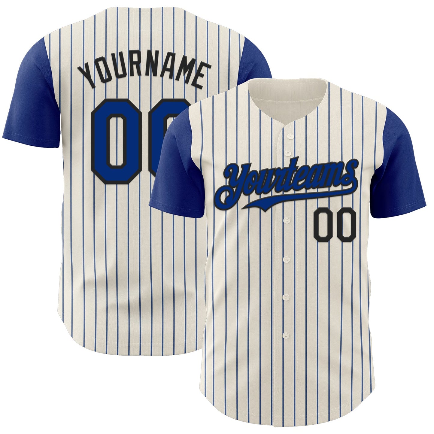 Custom Cream Royal Pinstripe Black Authentic Two Tone Baseball Jersey - Main View