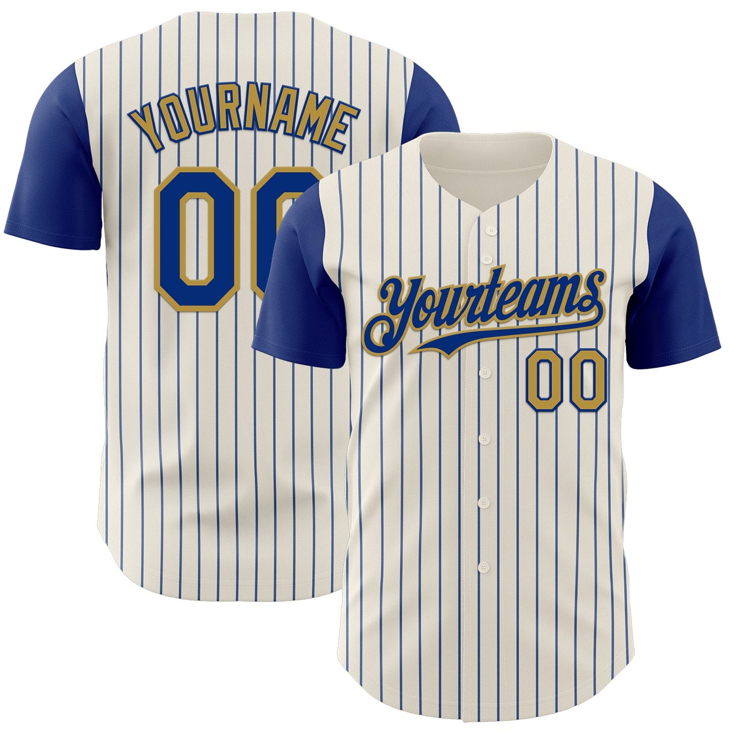 Custom Cream Royal Pinstripe Old Gold Authentic Two Tone Baseball Jersey - Main View