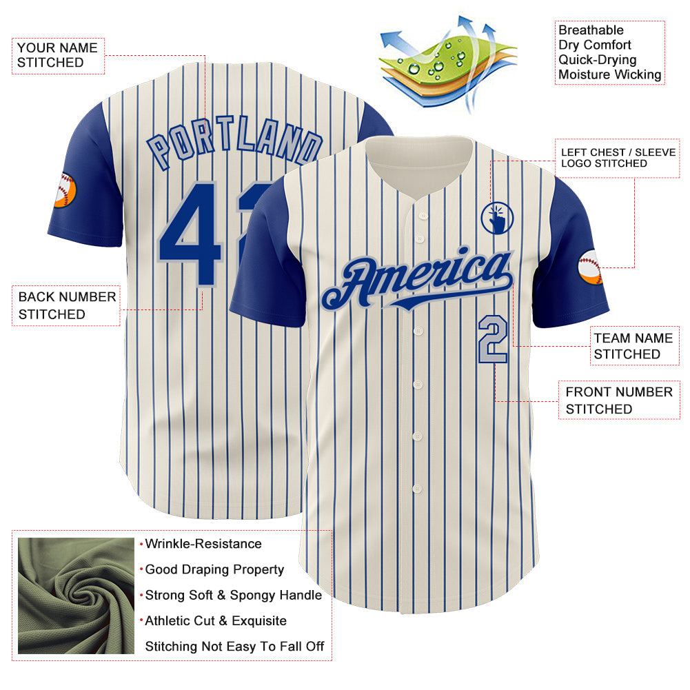 Custom Cream Royal Pinstripe Gray Authentic Two Tone Baseball Jersey view 3