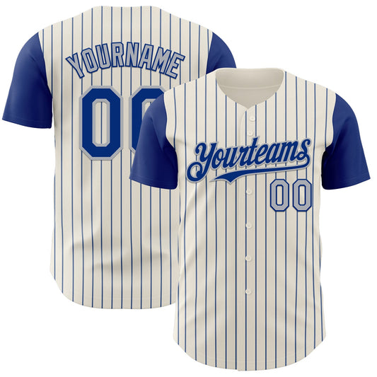Custom Cream Royal Pinstripe Gray Authentic Two Tone Baseball Jersey - Main View