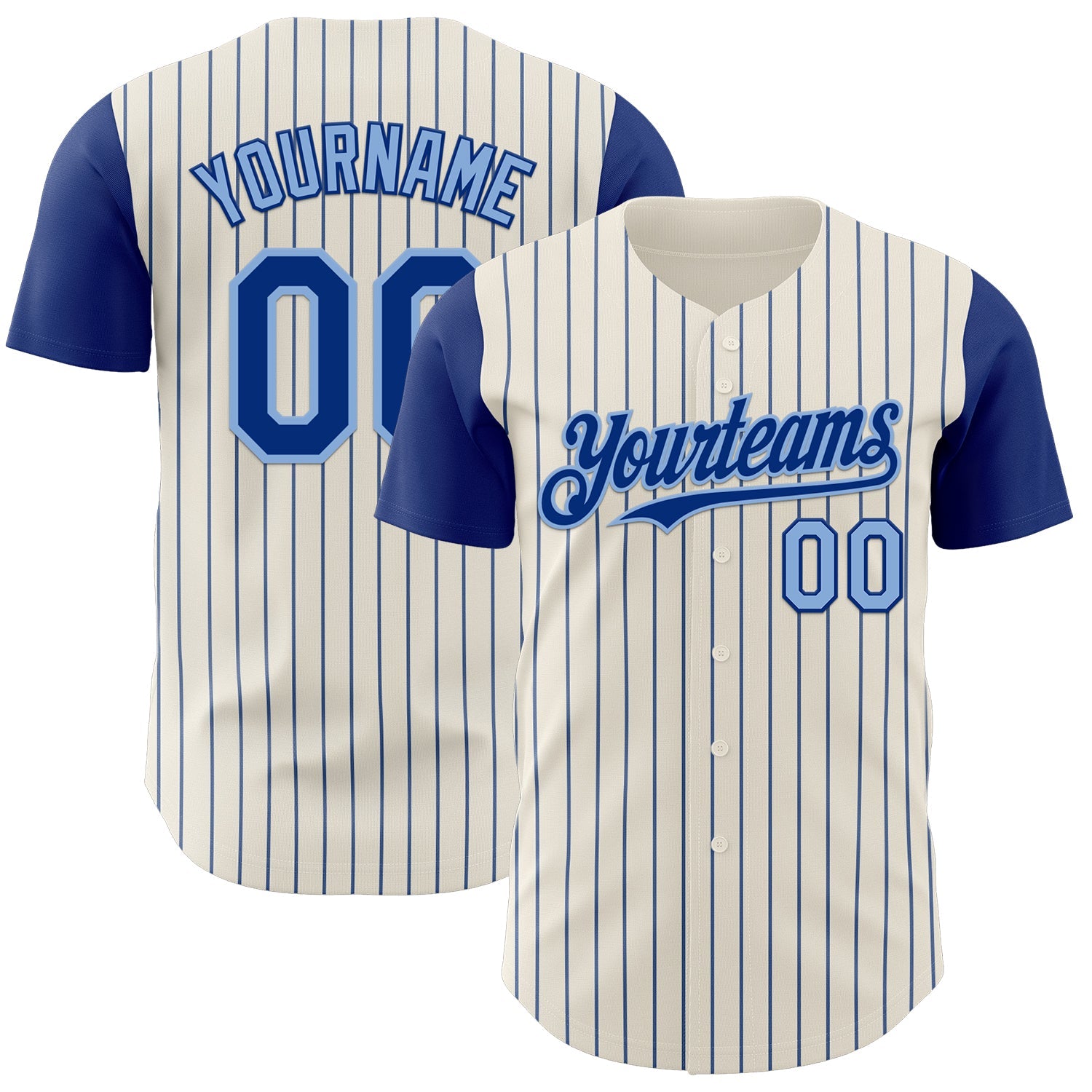 Custom Cream Royal Pinstripe Light Blue Authentic Two Tone Baseball Jersey - Main View