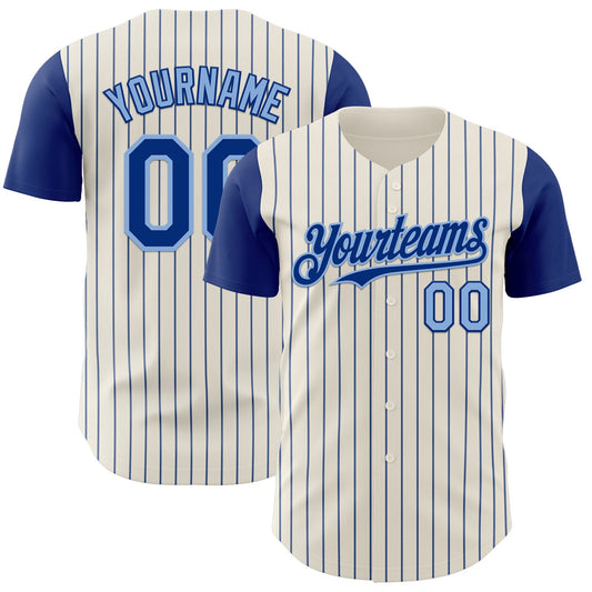 Custom Cream Royal Pinstripe Light Blue Authentic Two Tone Baseball Jersey - Main View