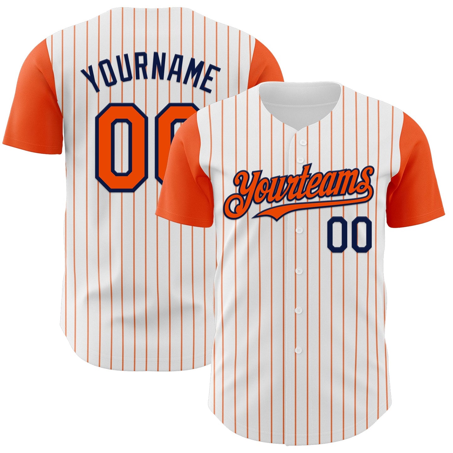 Custom White Orange Pinstripe Navy Authentic Two Tone Baseball Jersey - Main View