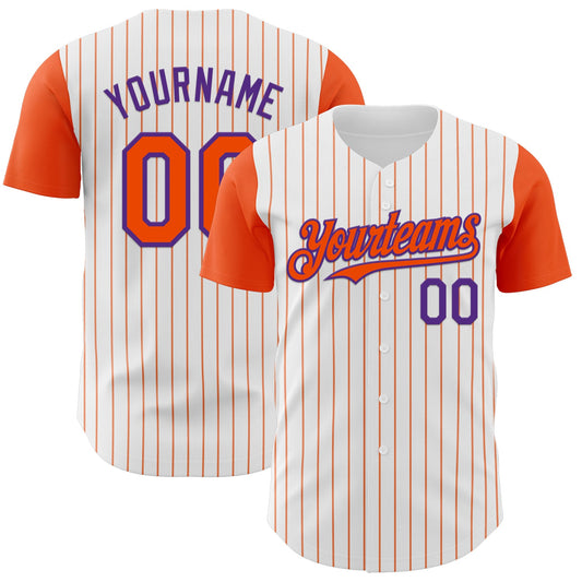 Custom White Orange Pinstripe Purple Authentic Two Tone Baseball Jersey - Main View