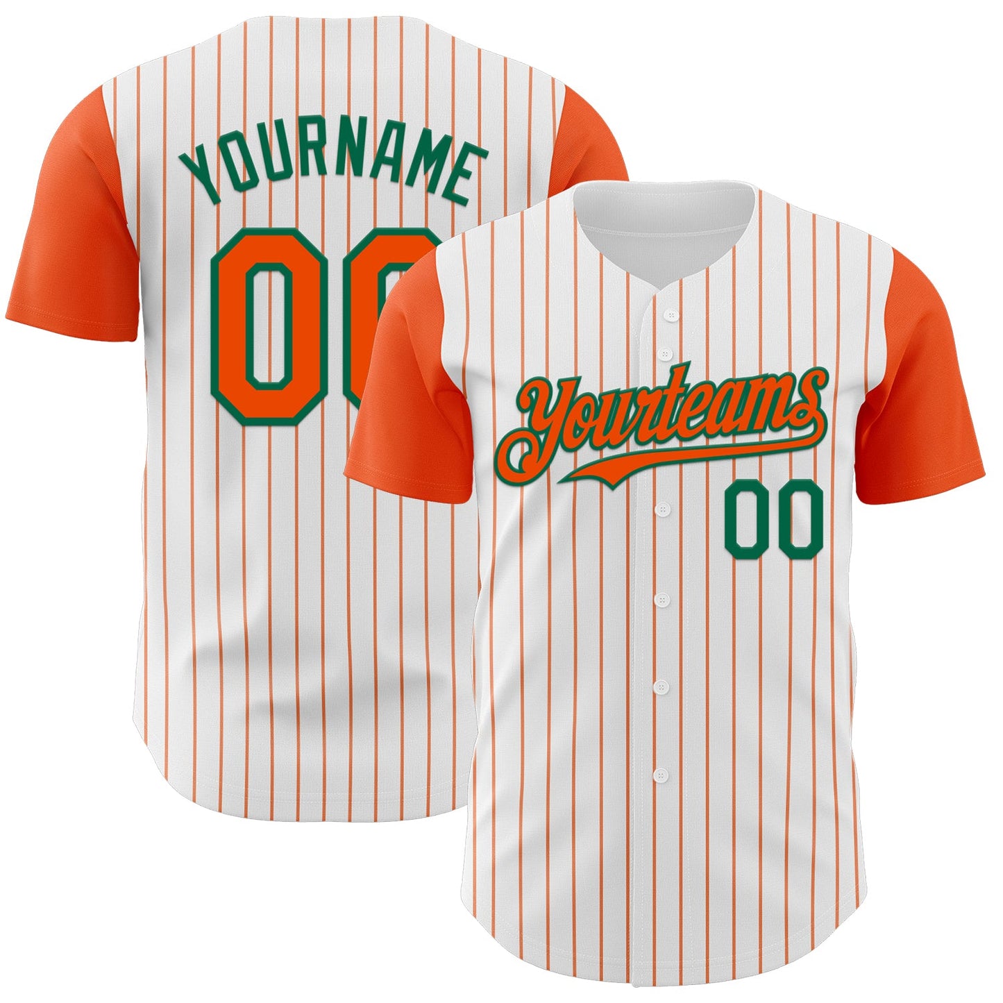 Custom White Orange Pinstripe Kelly Green Authentic Two Tone Baseball Jersey - Main View