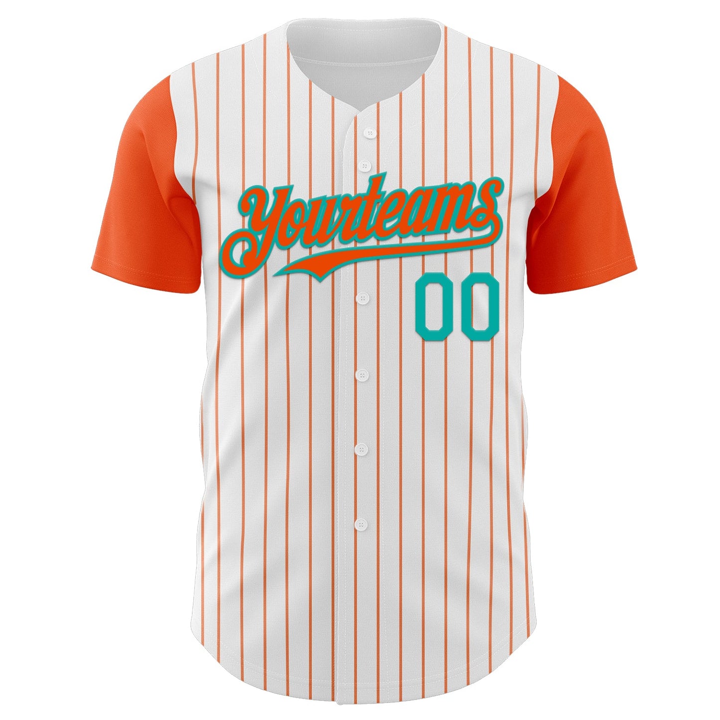 Custom White Orange Pinstripe Aqua Authentic Two Tone Baseball Jersey view 2