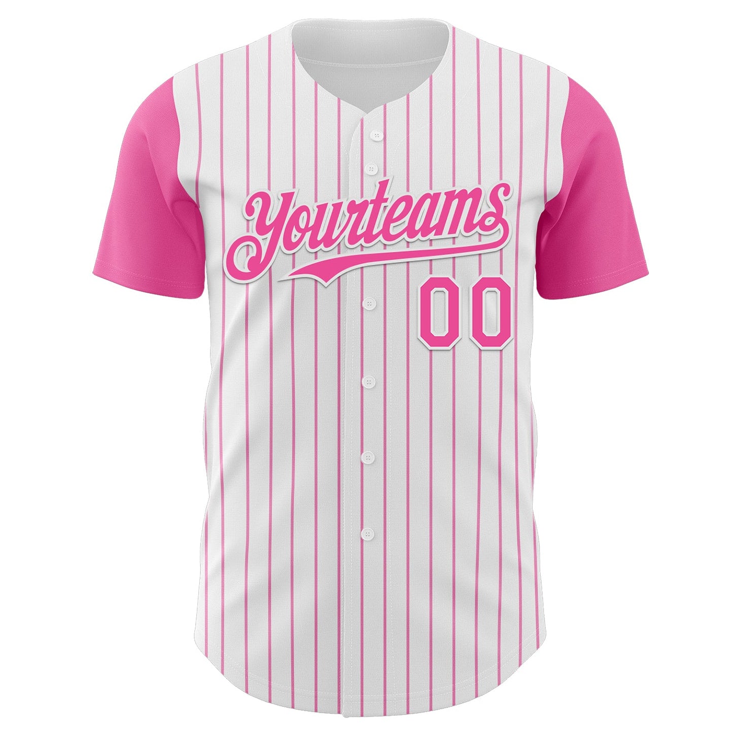 Custom White Pink Pinstripe Pink Authentic Two Tone Baseball Jersey view 2