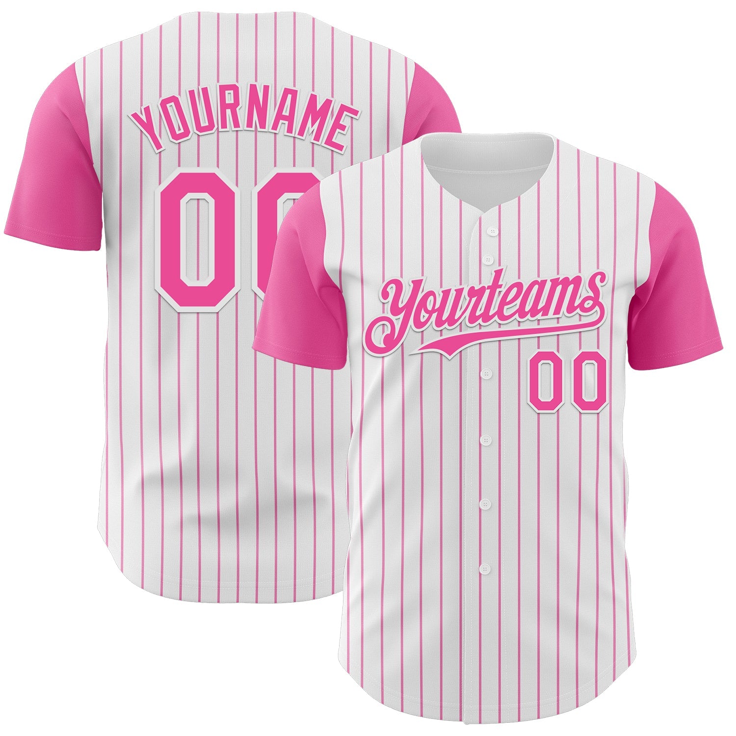 Custom White Pink Pinstripe Pink Authentic Two Tone Baseball Jersey - Main View