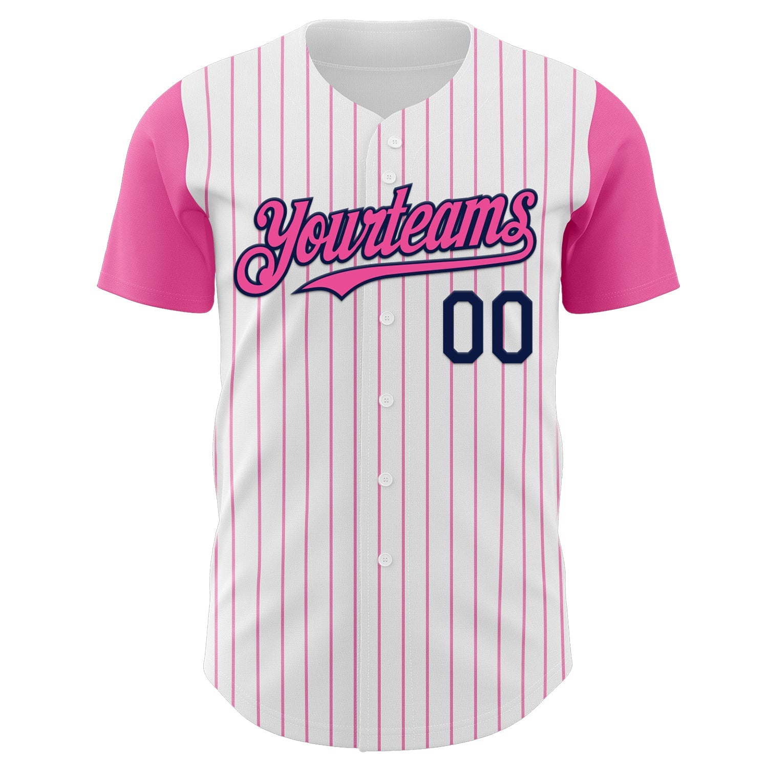 Custom White Pink Pinstripe Navy Authentic Two Tone Baseball Jersey view 2