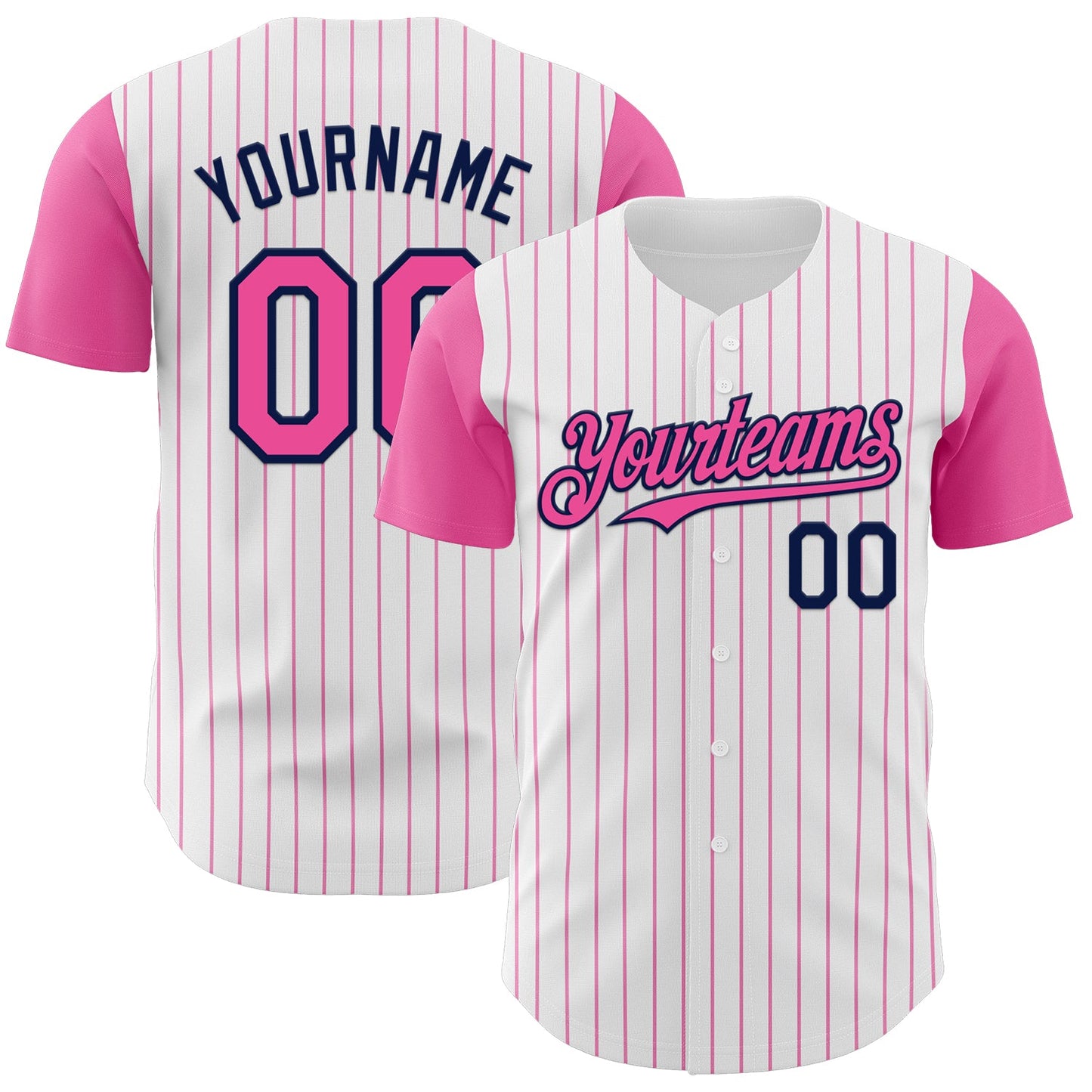 Custom White Pink Pinstripe Navy Authentic Two Tone Baseball Jersey - Main View