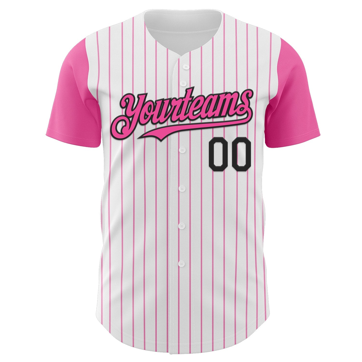 Custom White Pink Pinstripe Black Authentic Two Tone Baseball Jersey view 2