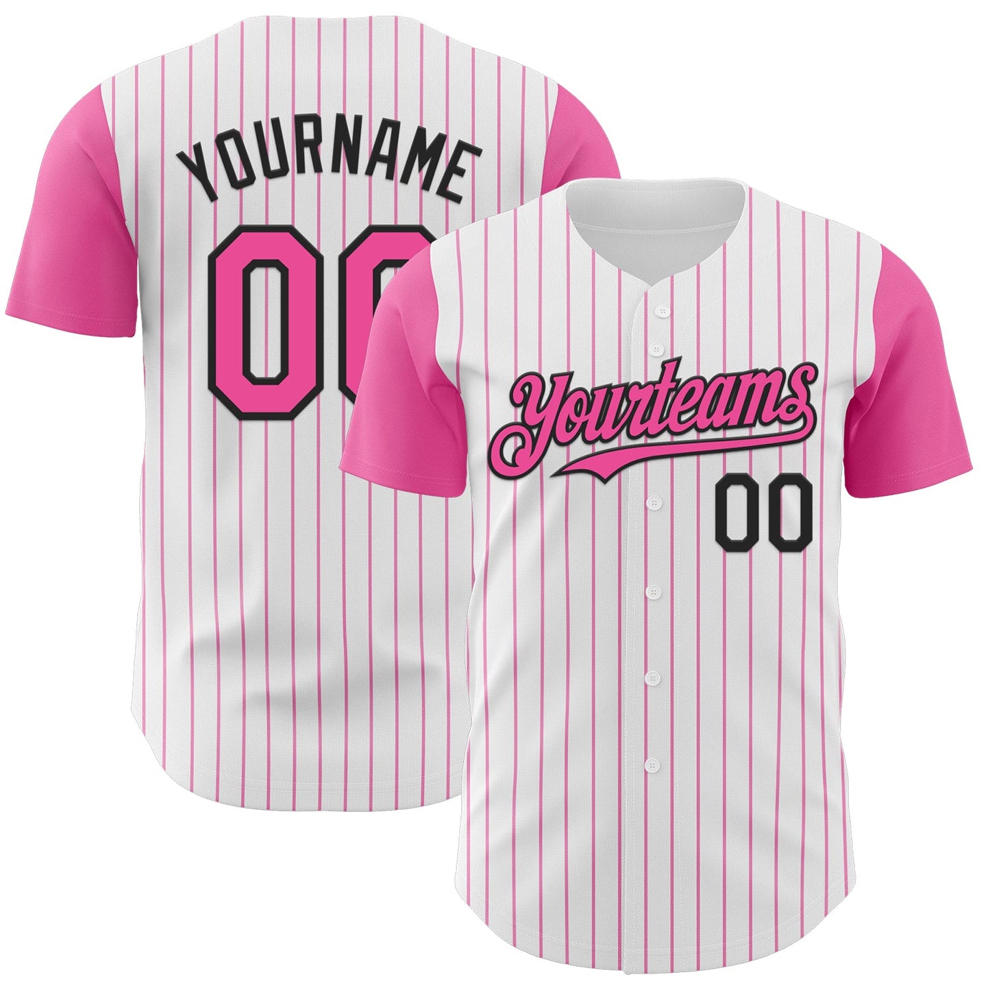 Custom White Pink Pinstripe Black Authentic Two Tone Baseball Jersey - Main View