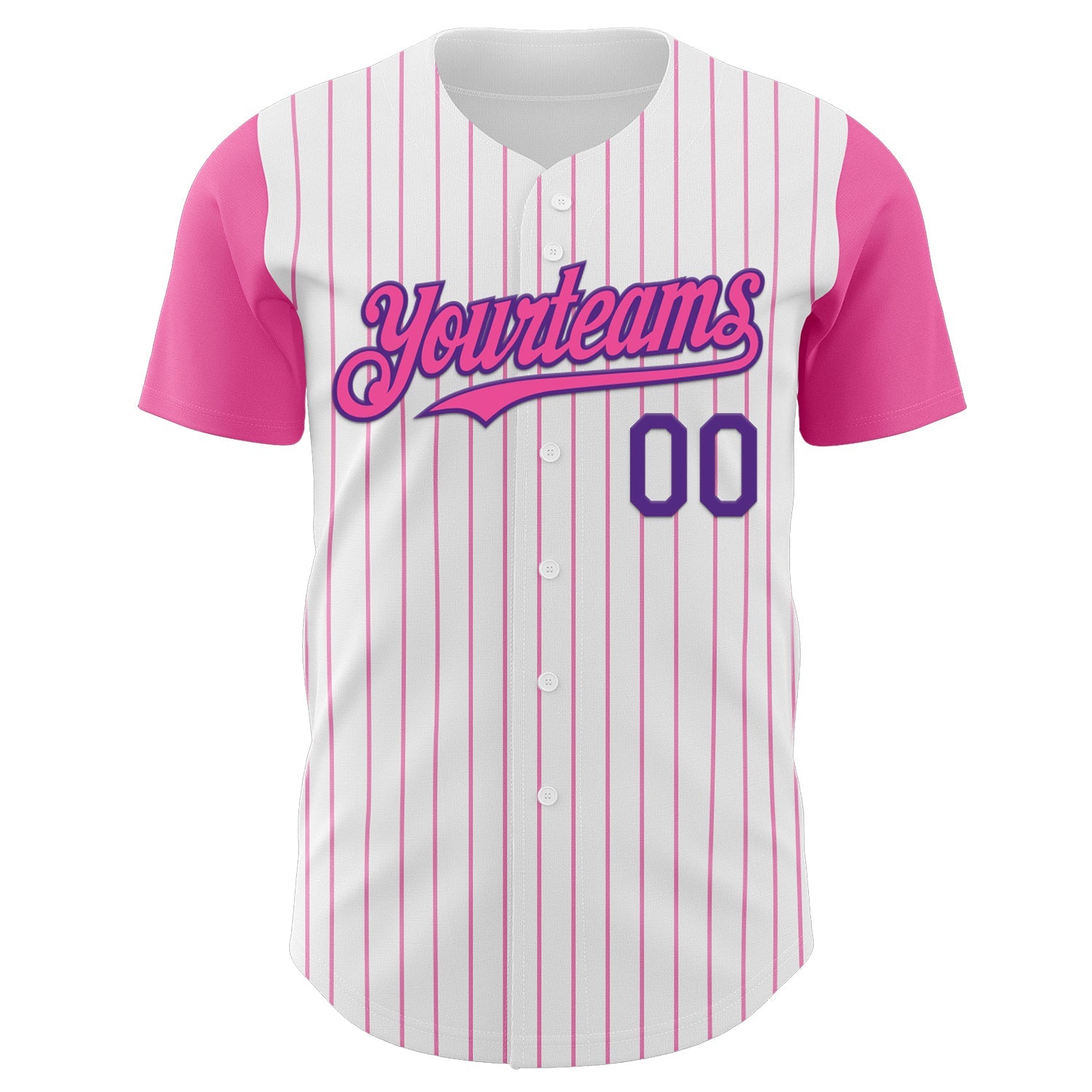 Custom White Pink Pinstripe Purple Authentic Two Tone Baseball Jersey view 2