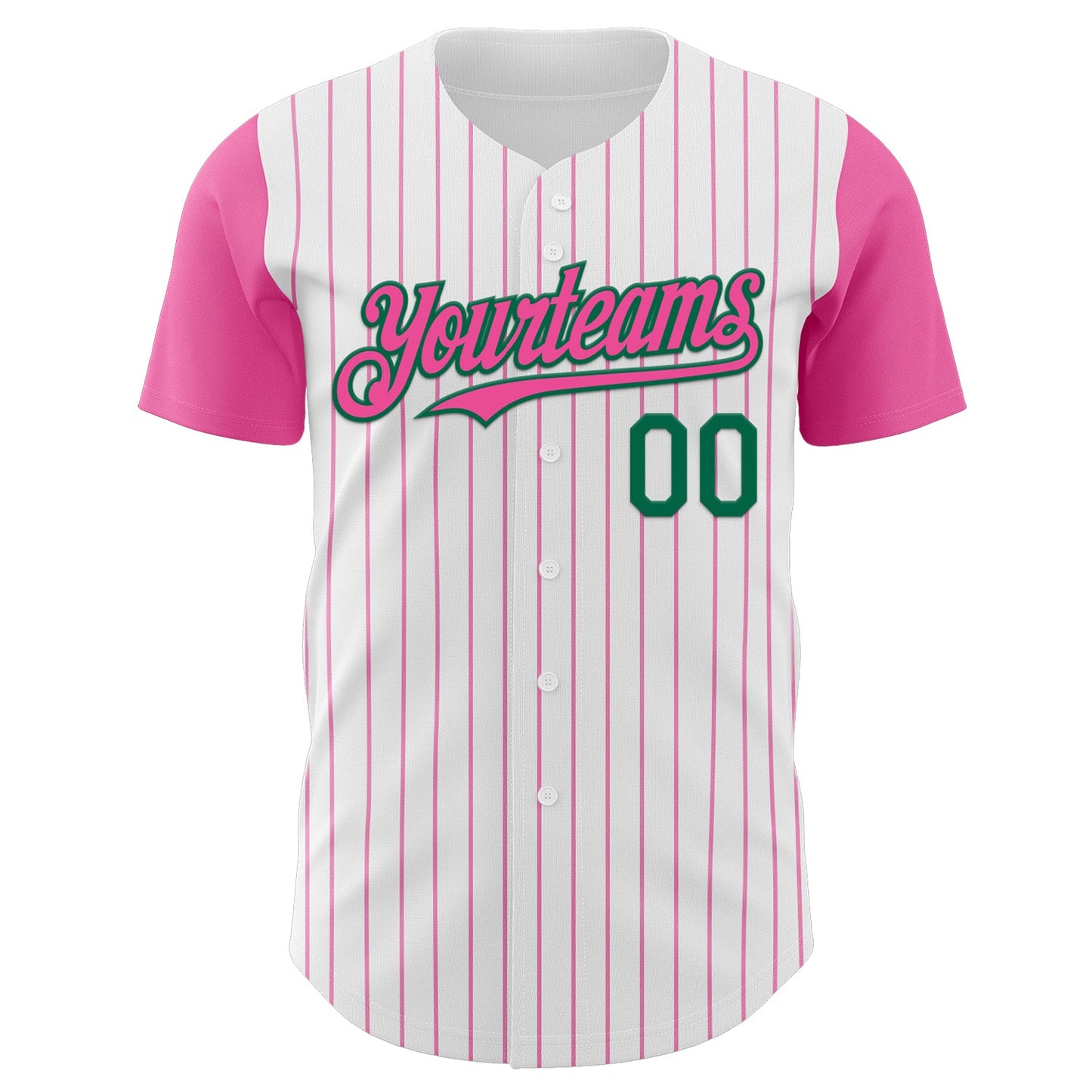 Custom White Pink Pinstripe Kelly Green Authentic Two Tone Baseball Jersey view 2