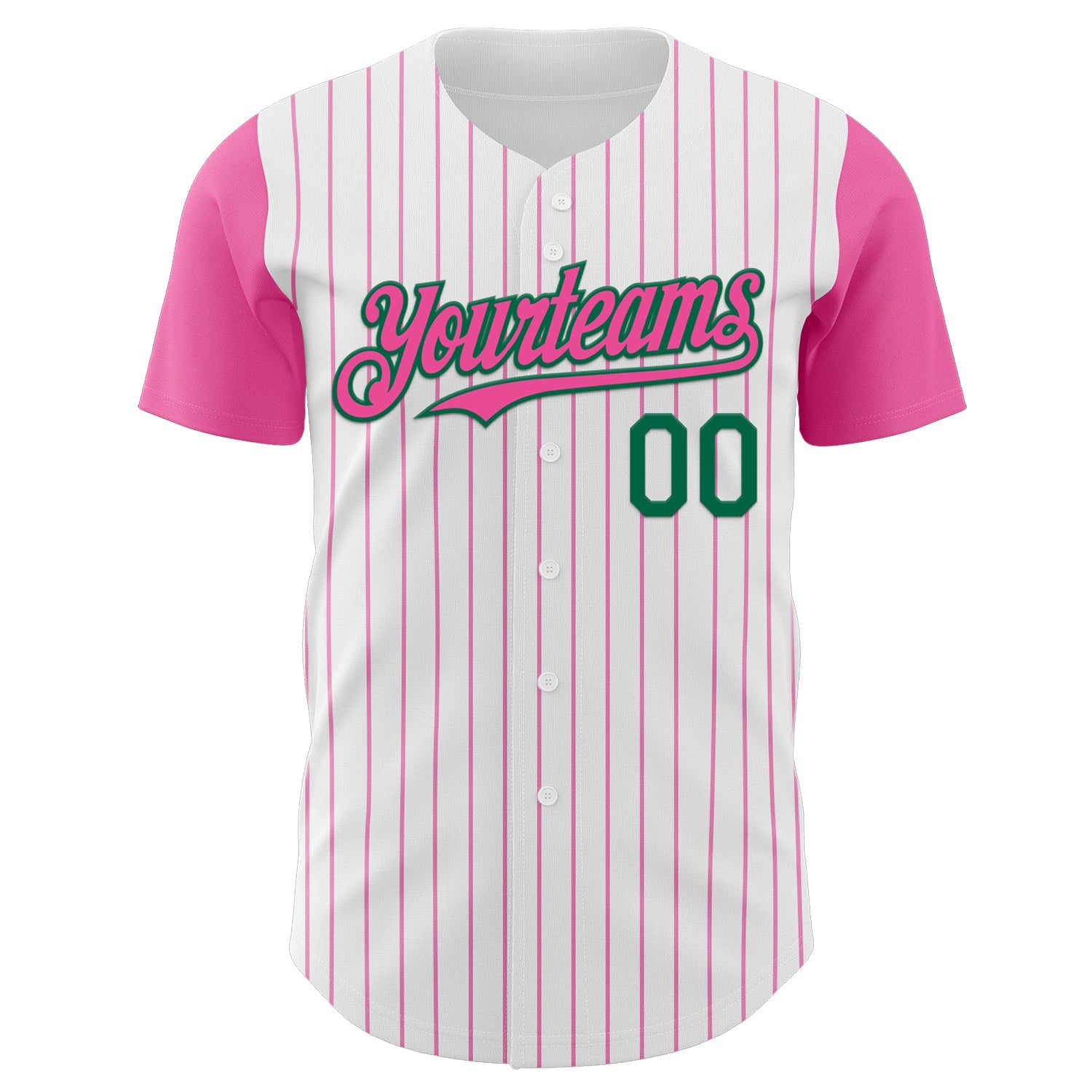 Custom White Pink Pinstripe Kelly Green Authentic Two Tone Baseball Jersey view 2