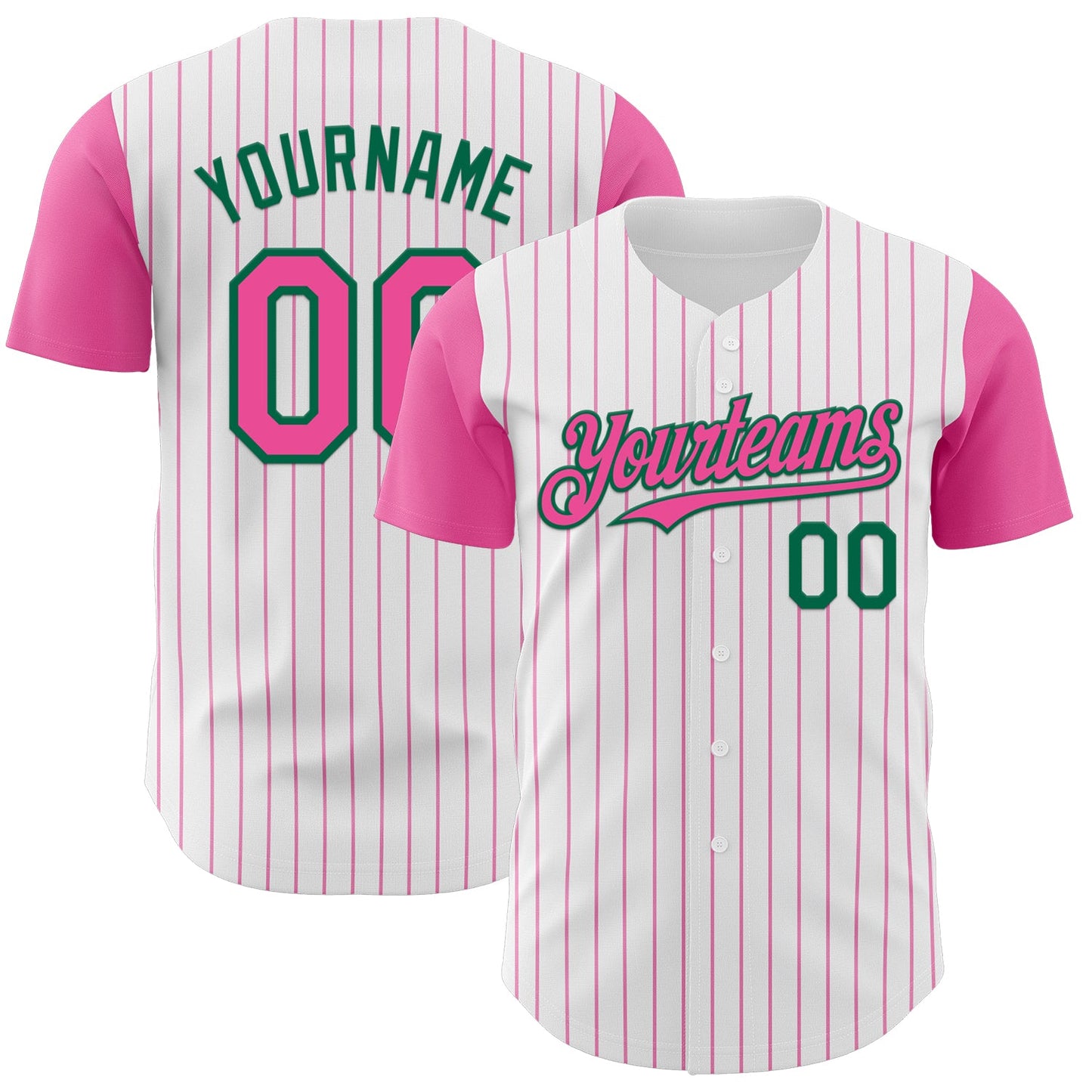 Custom White Pink Pinstripe Kelly Green Authentic Two Tone Baseball Jersey - Main View