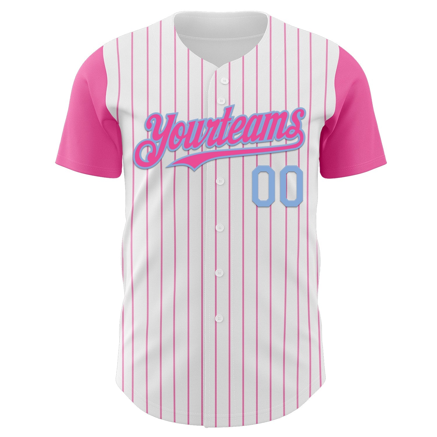 Custom White Pink Pinstripe Light Blue Authentic Two Tone Baseball Jersey view 2