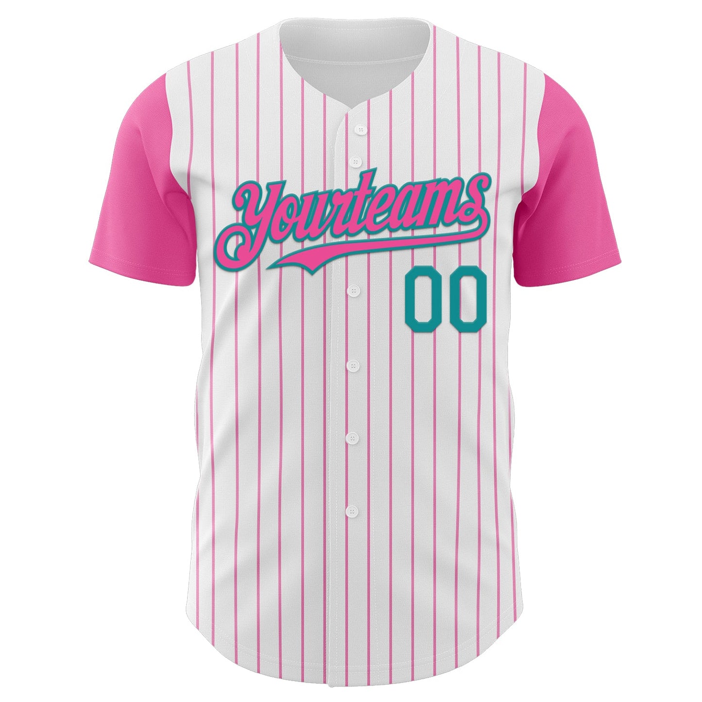 Custom White Pink Pinstripe Teal Authentic Two Tone Baseball Jersey view 2
