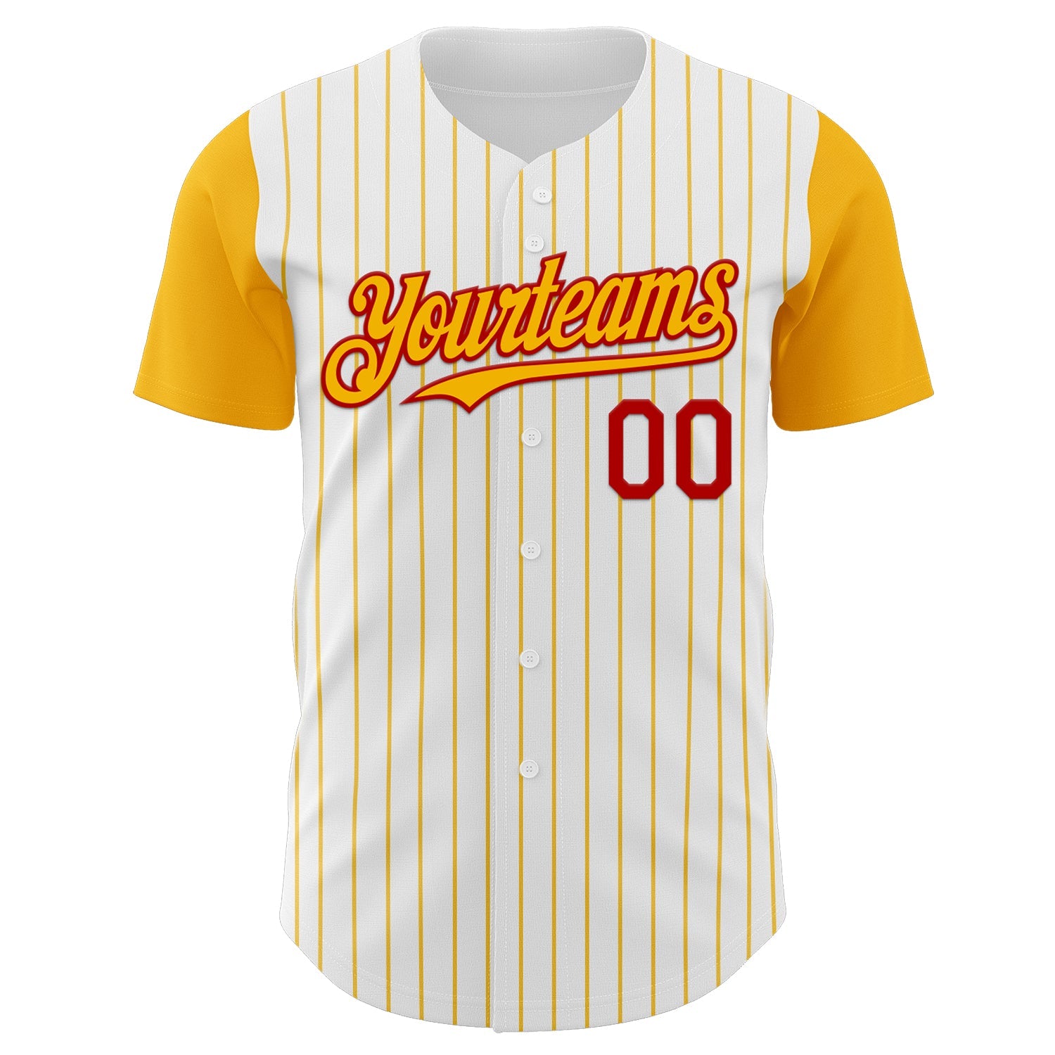 Custom White Gold Pinstripe Red Authentic Two Tone Baseball Jersey view 2